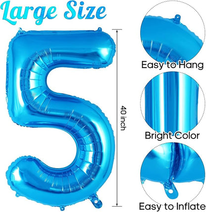Blue Number 5 Balloon 40 Inch, Big Large Foil Helium Number Balloons, Jumbo - Image 3