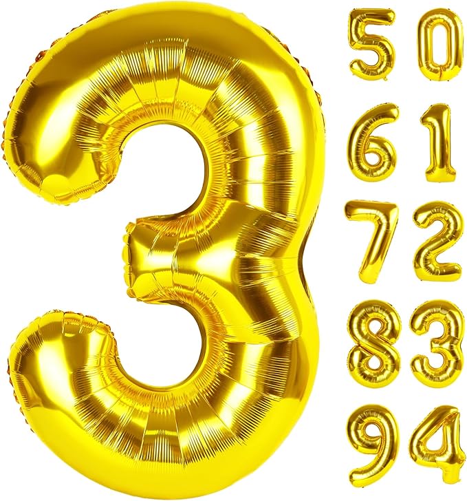 Gold 3 Balloon - Number Balloon 40 Inch, 3st Gold Birthday Decorations | Giant by IWERP