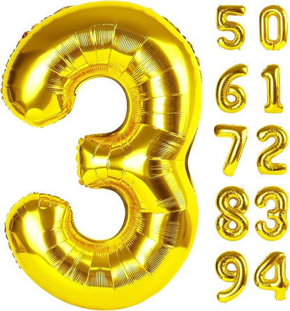 Gold 3 Balloon - Number Balloon 40 Inch, 3st Gold Birthday Decorations | Giant by IWERP