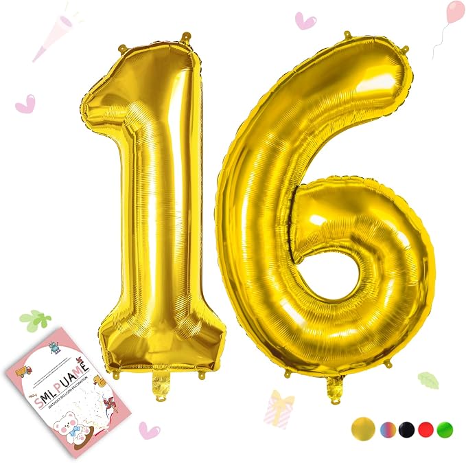 40 inch Number Balloon 0-9 Gold Large Number 16 Balloons, Digital Balloons by Smlpuame