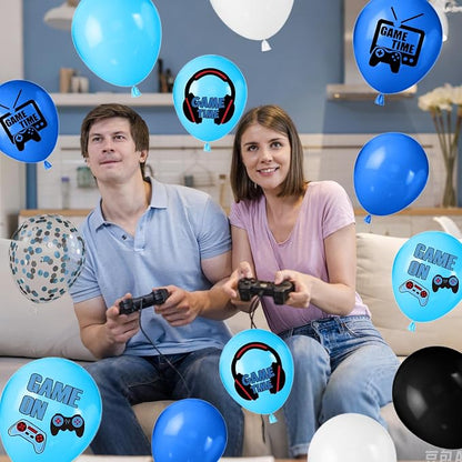 Video Game Balloons, 12 Inch Blue and Black Game Theme Printed Balloons - Image 5