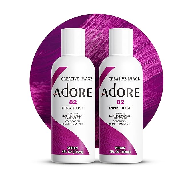 Adore Semi Permanent Hair Color (082 Pink Rose) | Vegan & Cruelty-Free Pink Hair Dye | No Ammonia, No Peroxide, No Alcohol | 4 Fl Oz Each (Pack of 2)