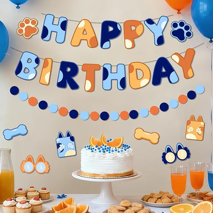 Pre-Strung Happy Birthday Banner, NO DIY Party Decor | Blue Dog Themed Birthday - Image 5