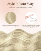 GOO GOO Invisi Edge Tape in Hair Extensions Human Hair, 18ET90A Natural Blonde Balayage10pcs injected with 10pcs classical tape ins, 14inch 50g, Virgin Remy Hair, Natural Look