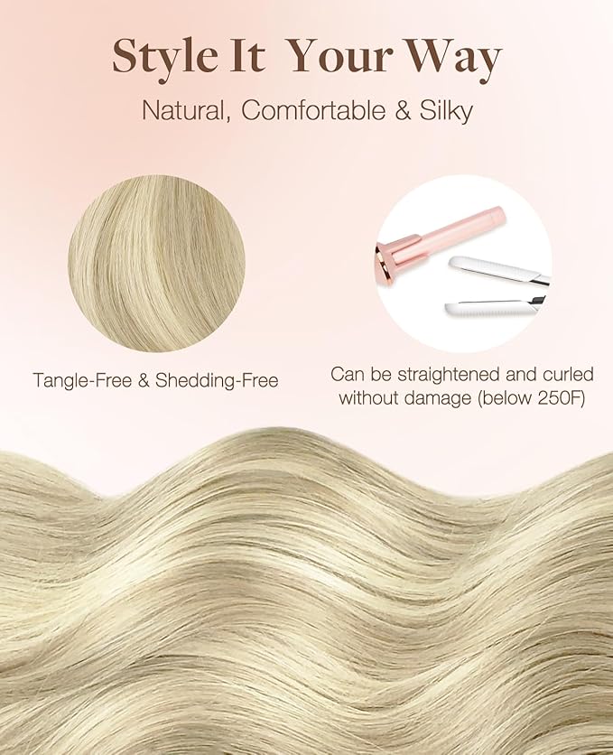 GOO GOO Invisi Edge Tape in Hair Extensions Human Hair, 18ET90A Natural Blonde Balayage10pcs injected with 10pcs classical tape ins, 22inch 50g, Virgin Remy Hair, Natural Look