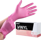 OKIAAS Black/Pink Vinyl Disposable Gloves Latex Free, Food Grade, 5 mil, Cooking, Cleaning, Hair Dye, 50/100/200/1000 Count