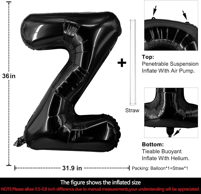 Lovoir 40 Inch Large Black Letter Z Balloons Big Size Jumbo Mylar Foil Helium - Image 2