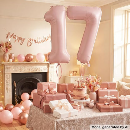40" Light Pink Foil Number 17 Balloon - Image 5