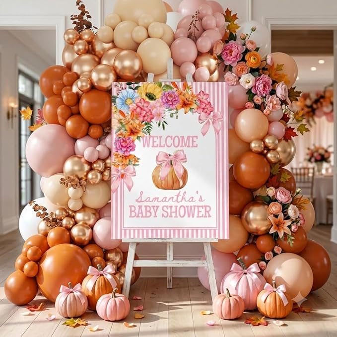 Fall Balloon Arch Kit for Little Pumpkin Baby Shower Decorations | Pink Burnt - Image 7
