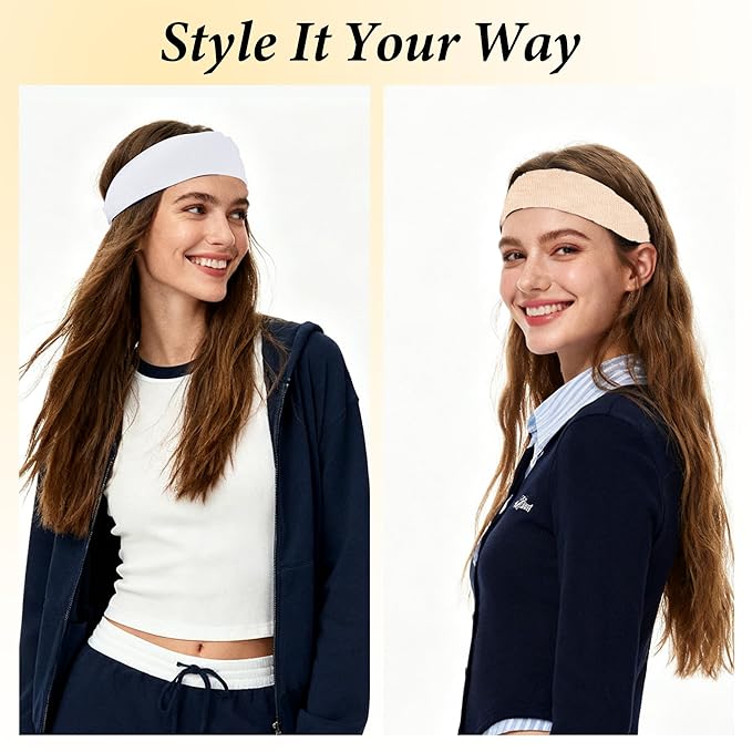 Headbands for Women Non-Slip Elastic Hair Bands, 6 Pack Stretchy Soft Cloth Sweat Band, Fabric Workout Headband, Fashion Head Bands for Yoga Running Sports