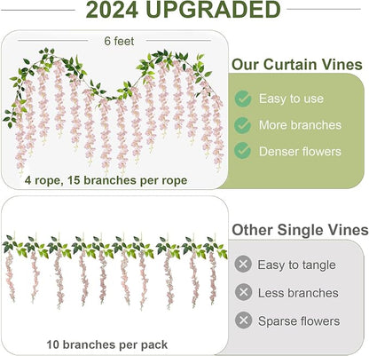 ZINHO 60 Branches Wisteria Hanging Flowers, Artificial Pink Wisteria Flowers - Image 2
