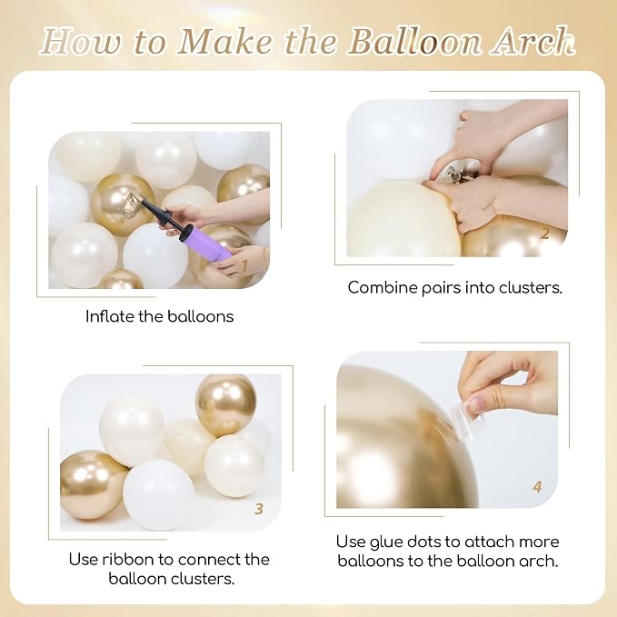 129pcs White and Gold Balloon Arch Kit Metallic Gold Balloons | Baby Shower - Image 3