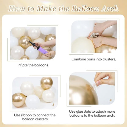 129pcs White and Gold Balloon Arch Kit Metallic Gold Balloons | Baby Shower - Image 3