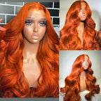 Ginger Orange 13x6 HD Lace Front Wigs Human Hair Pre Plucked 350# Body Wave Wigs for Women 200% Density Orange Frontal Human Hair Wig Bleached Knots with Baby Hair (28inch)