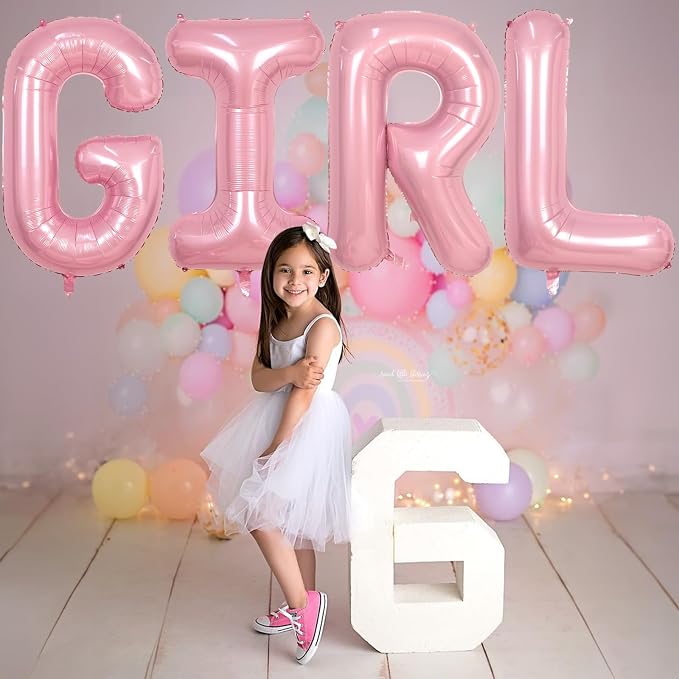 40 Inch Pastel Pink GIRL Balloons, Large Pearl Pink Girls Balloon Letters - Image 4