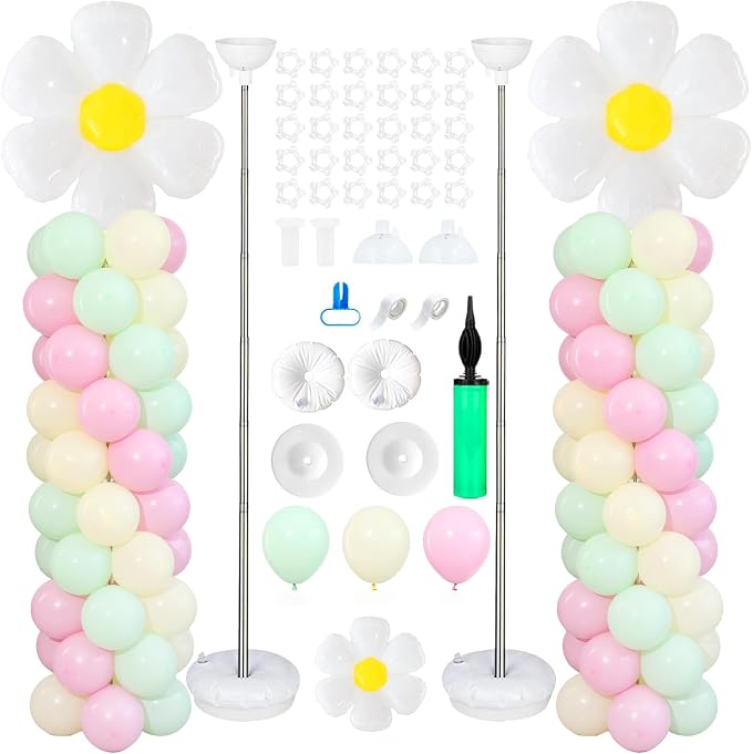 Daisy Pastel Flower Balloon Column Stand Kits 2 Sets by ZyloonDecoration