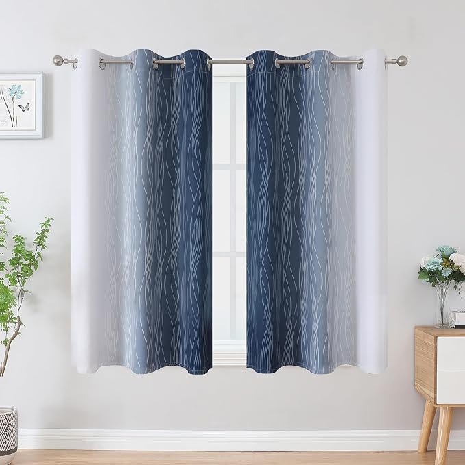 Navy Blue and Greyish White Blackout Curtains 54 Inch Length, Light Blocking - Image 2