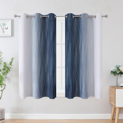 Navy Blue and Greyish White Blackout Curtains 54 Inch Length, Light Blocking - Image 2