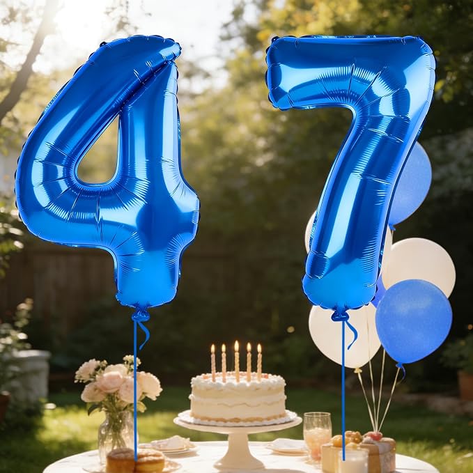 40 Inch Number 47 Balloons for 47th Birthday Party Decorations, 0-100 Dark Blue - Image 3