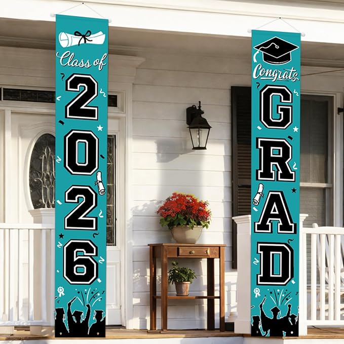 Graduation Banner Class of 2026, Teal Graduation Decorations 2026 Porch Banner by LINHAXM