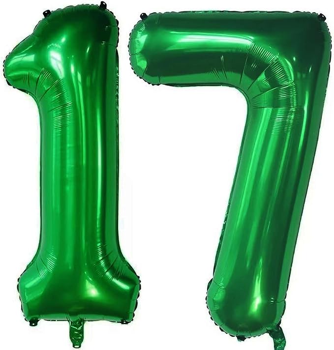 Dark Green 17 Number Balloons, 40 Inch Giant Number 17 Balloons Foil Mylar by Lovoir