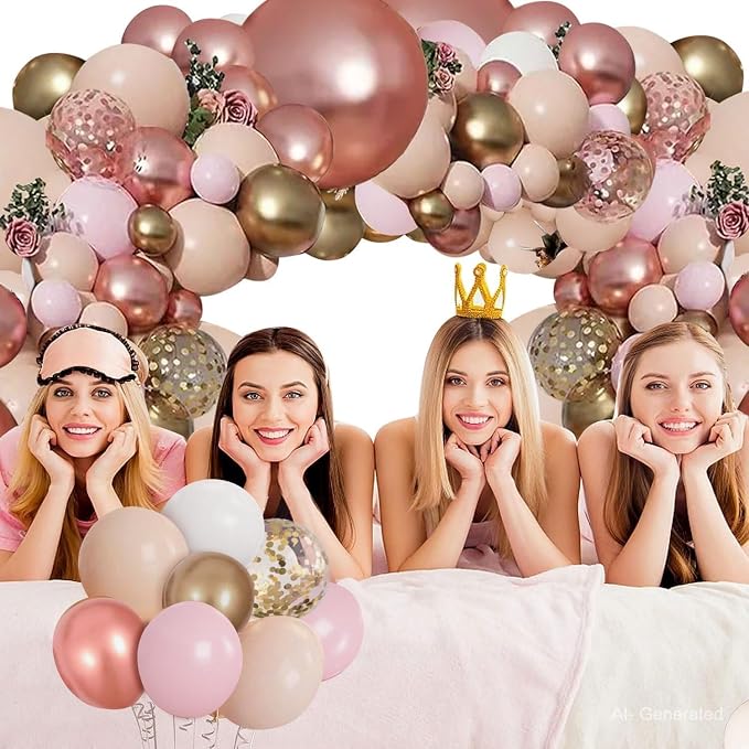 Rose Gold Pink Balloon Garland Kit, Nude White Gold Confetti | Pastel Pink Gold - Image 5