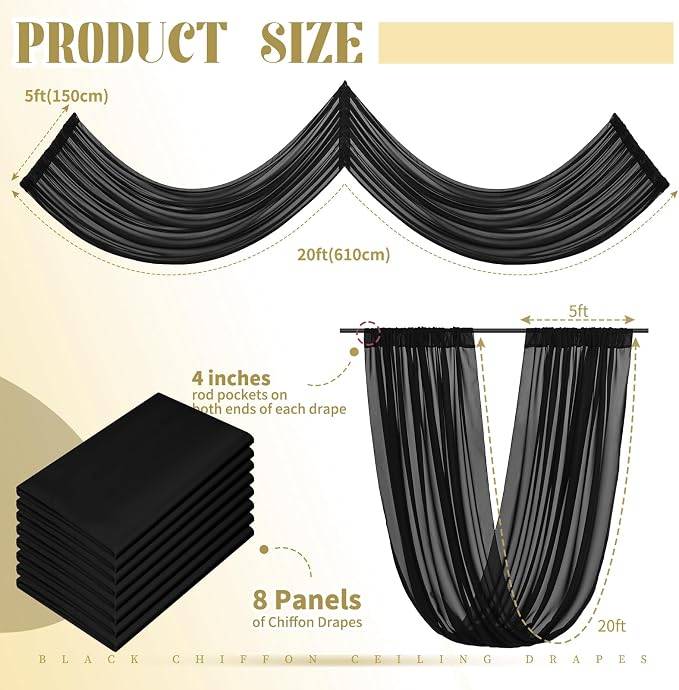 8 Panels Black Ceiling Drapes for Wedding Ceiling Drapes 5ftx20ft Wedding Arch - Image 2