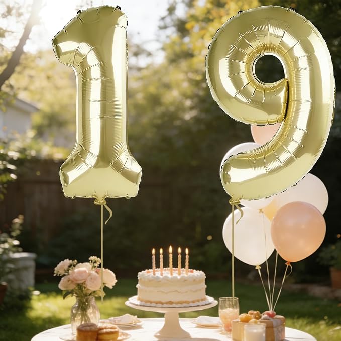 40 Inch Number 19 Balloons for 19th Birthday Party Decorations, 0-100 Champagne - Image 3