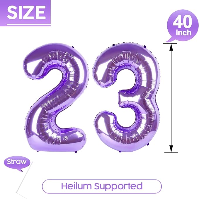 23 Balloon - Purple Birthday Number Balloons, 40 Inch Decorations Men Women | - Image 5