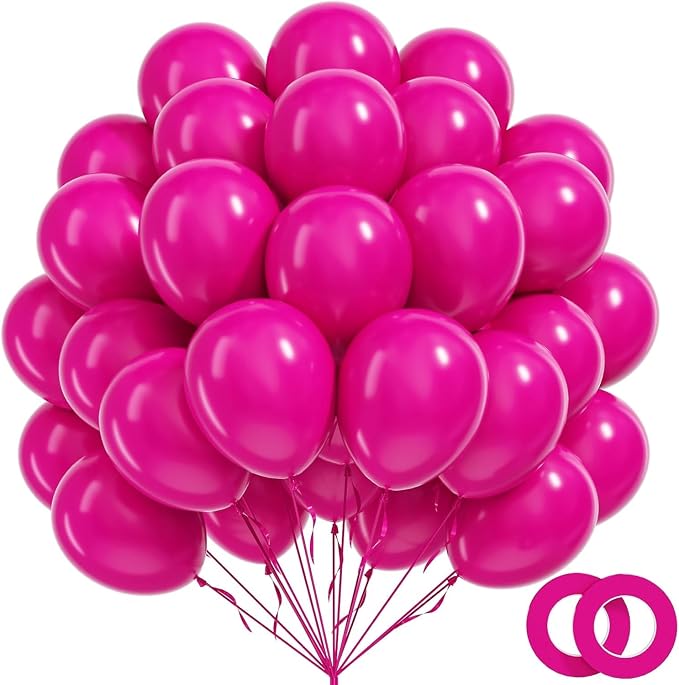 BAUANOOY 100pcs Hot Pink Balloons 12 inch, Bright Pink Latex Balloons by BAUANOOY