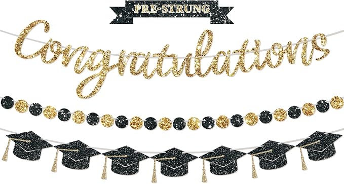 Pre-Strung Congratulations Banner, 2026 Graduation Banners, Class of 2026 Black by Wakeys