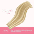 GOO GOO Tape in Hair Extensions Human Hair, 18D/22F Dirty Blonde Highlights, 10inch 60g 40pcs, Skin Weft Seamless Invisible, Silky Straight with Thick Ends, Remy Human Hair
