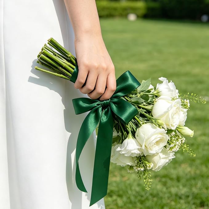 30Yards 1In Forest Green Satin Ribbon - Image 6