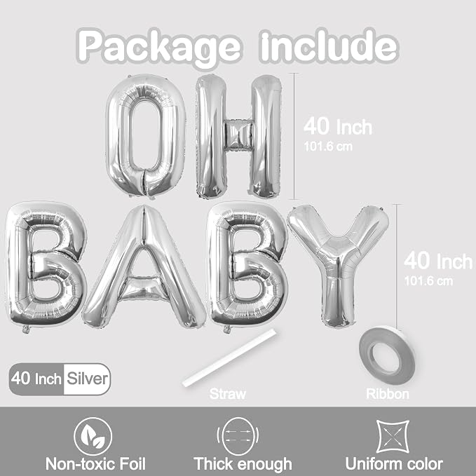 40 Inch Silver OH BABY Balloons - Image 2