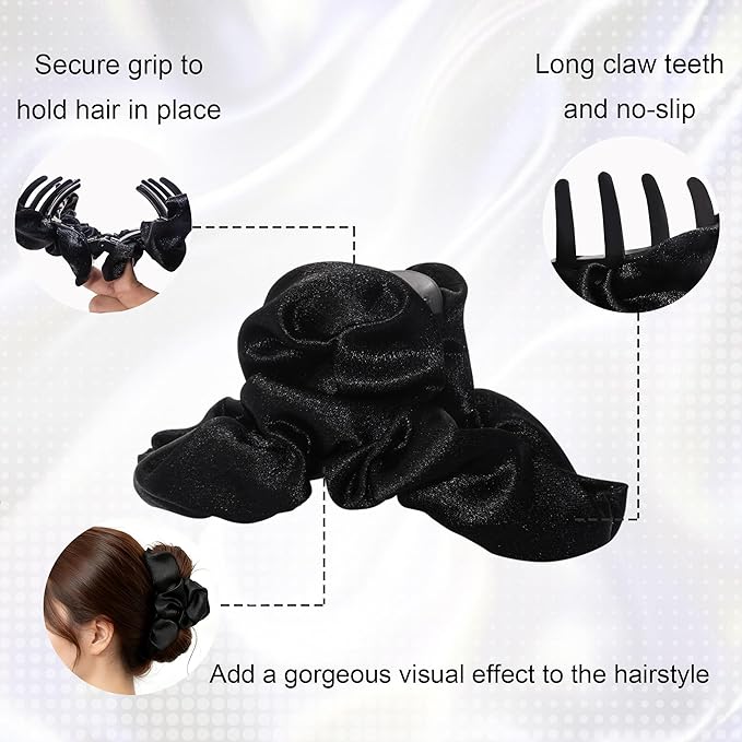 4Pcs Satin Hair Claw Clips Set, Large Silk-Like Hair Jaw Clamps in Champagne-Pink-Black-Gray, Non-Slip Strong Hold Hair Accessories for Thin/Medium/Thick, Stylish Hair Grips for Women Girls