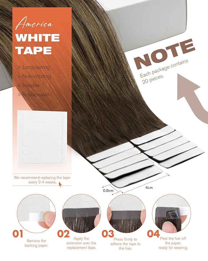 Sunny Hair Tape in Hair Extensions Real Human Hair Invisible Remy Hair Extensions Tape ins for Women Dark Brown Root to Caramel Blonde Balayage 18 inch 20Pcs 50G