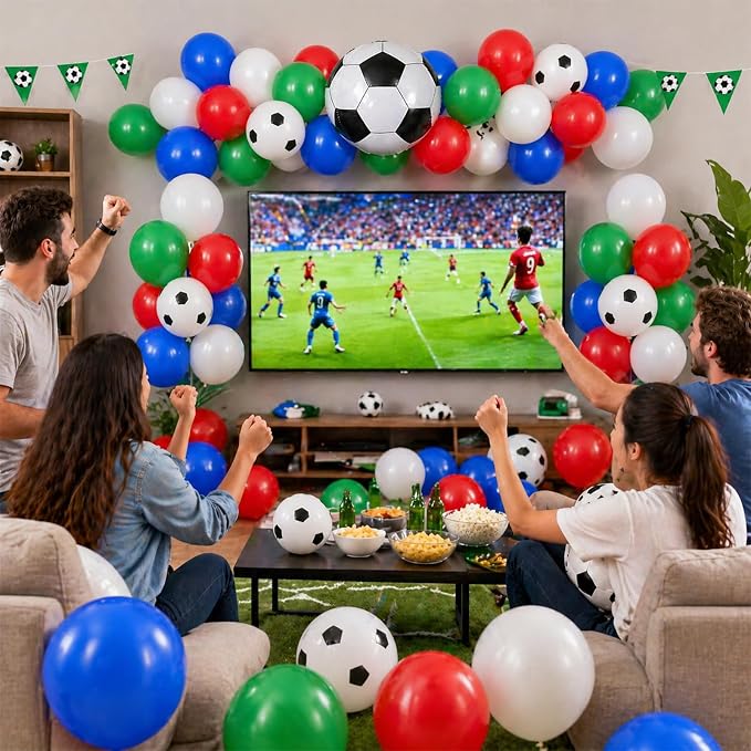 Soccer Balloons, 12 Inch Red Green and Blue White Soccer Ball Balloons - Image 6