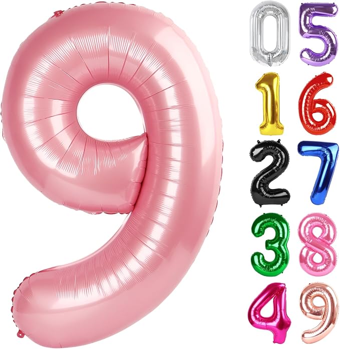 Pastel Pink Number 9 Balloon 40 Inch, 9th Birthday Decorations Men Women | Foil by IWERP