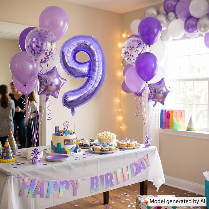 Purple Number 9 Balloon 40 Inch, Large Lavender Mylar Foil Number 9 - Image 3