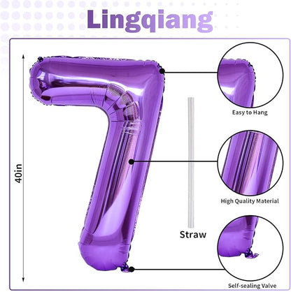 Purple Number 70 Birthday Balloons, 40 Inch Large Purple Mylar Foil Number 7 & - Image 2