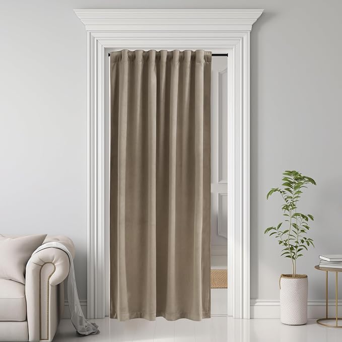 Camel Beige Velvet Curtains Back Tab Thermal Insulated Privacy Room Divider by StangH