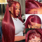 200 Density Burgundy Straight Lace Front Wigs Human Hair 99J 13x6 HD Lace Frontal Red Wigs Pre Plucked With Baby Hair
