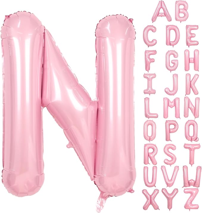 Pink Letter N Balloons, 40 Inch N Letter Balloon Light Pink, A to Z Alphabet by Adorely