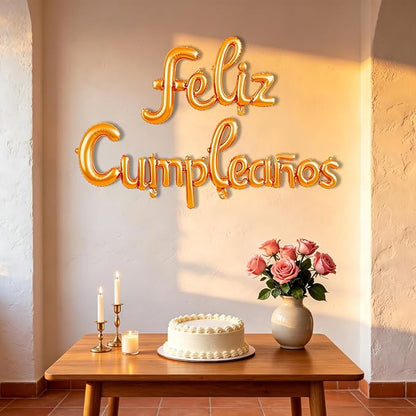 Feliz Cumpleanos Orange Small Letters Conjoined Balloons Feliz Cumpleanos - Image 2