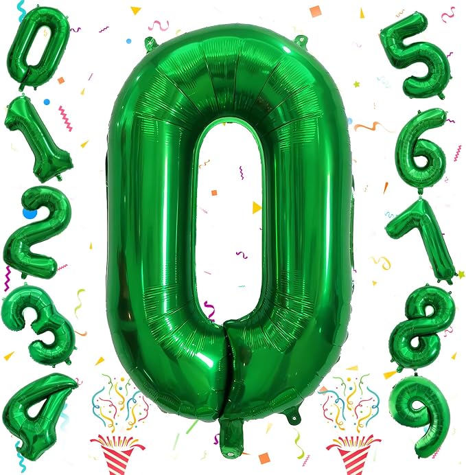 Dark Green Number Balloons for Kids, 40 Inch Foil Helium 0-9 Set Balloons by Isndare