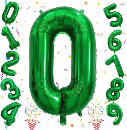Dark Green Number Balloons for Kids, 40 Inch Foil Helium 0-9 Set Balloons by Isndare