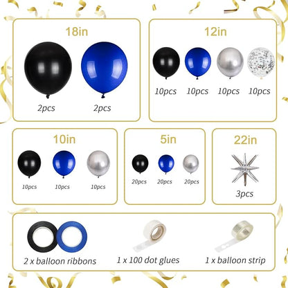 141pcs Blue and Black Balloons Garland Arch Kit, 18 12 10 5 Inch Balloons | - Image 2