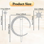 6 PCS Moon Star Hair Clips, Silver Hair Accessories, Vintage Hairs Clips, Silver HairPins, Star Hairs Clip Set for Women
