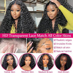SOSATISFY Deep Wave Lace Front Wigs Human Hair 4x4 HD Transparent Lace Closure Wigs Glueless 180% Density Human Hair Wigs for Black Women Pre Plucked with Baby Hair (22 inch)