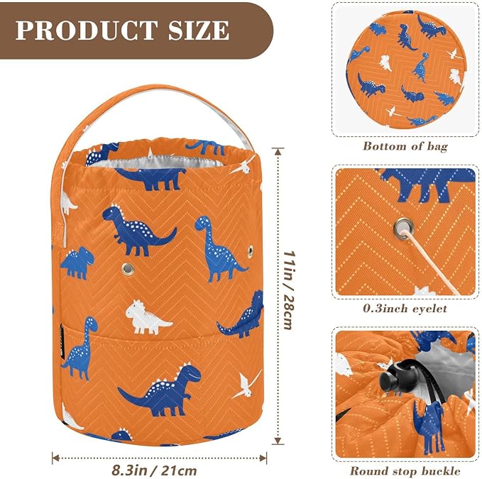 Orange Cartoon Dinosaurs Yarn Bag Small Crochet Bag Drawstring Yarn Storage - Image 3